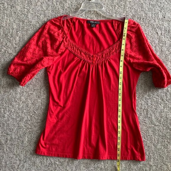 2/$20 Red Shirt with Eyelet Sleeves and Neckline - Size Medium - Picture 7 of 8